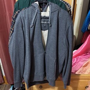 Eddie Bauer Men's Charcoal Gray Sherpa-Lined Zip Hoodie